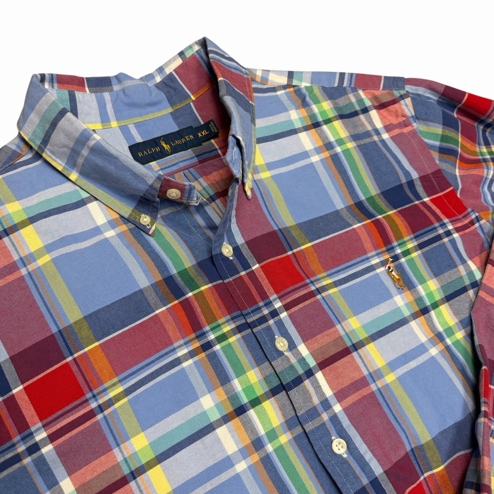 Ralph Lauren Shirt Mens 2XL Blue Green Red Plaid Button Down Long Sleeve Casual